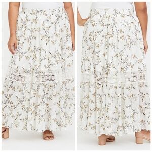 Torrid White Floral Crochet Chiffon Maxi Skirt.
